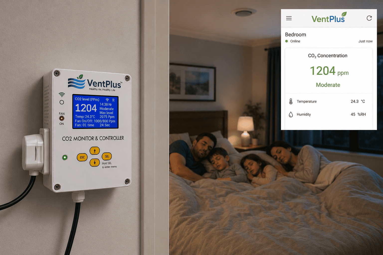Waking up fresh and stretching in the morning light — the result of good CO₂ control overnight